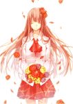  1girl bouquet character_name closed_eyes copyright_name flower hair_flower hair_ornament highres ib ib_(ib) long_hair petals rakugakiii rose skirt text 