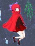  1girl bare_legs bow cape covered_mouth divine_spirit hair_bow kashiwada_kiiho red_eyes redhead sekibanki shirt short_hair skirt touhou 