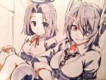  2girls artist_request eyepatch kantai_collection multiple_girls painting purple_hair smile smirk tagme tatsuta_(kantai_collection) tenryuu_(kantai_collection) traditional_media violet_eyes 