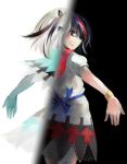  1girl black_hair bracelet dress horns ichiba_youichi jewelry kijin_seija looking_at_viewer looking_back multicolored_hair negative outstretched_arms red_eyes short_hair spread_arms touhou 