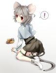  ! 1girl animal_ears basket capelet gorilla_(bun0615) grey_hair highres long_sleeves mouse mouse_ears mouse_tail nazrin red_eyes short_hair skirt socks solo tail touhou 