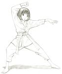  1girl dougi karate_gi monochrome original short_hair sketch solo yoshitomi_akihito 