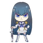  blue_eyes boots chibi epaulettes hand_on_hilt junketsu kill_la_kill kiryuuin_satsuki long_hair solo sword uri_(uryu002) weapon 