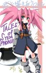  1girl 2013 axe belt blue_eyes blush boots character_name copyright_name dated gloves knee_boots panties payot pink_hair presea_combatir shirogane_(cufsser) short_hair skirt solo tales_of_(series) tales_of_symphonia twintails typo underwear weapon white_panties 