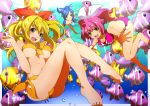  3girls bikini blonde_hair blue_bikini blue_eyes blue_hair bow breasts bubble fish green_eyes hair_bow hair_ornament looking_at_viewer marin miyabi_(miura105) multiple_girls open_mouth pink_hair smile swimsuit tubetop umi_monogatari under_boob underwear urin_(umi_monogatari) warin yellow_bikini yellow_eyes 