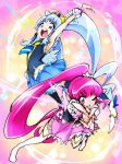  2girls aino_megumi blue_eyes blue_hair blue_skirt boots crown cure_lovely cure_princess hair_ornament happinesscharge_precure! long_hair magical_girl mittwoch multiple_girls open_mouth pink_eyes pink_hair ponytail precure shirayuki_hime skirt smile thigh-highs thigh_boots twintails wrist_cuffs 