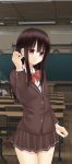  1girl black_hair classroom long_hair original red_eyes school_uniform shitou_(4h) solo student 