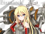  1girl bismarck_(kantai_collection) blonde_hair blue_eyes breasts character_name detached_sleeves gloves highres kantai_collection langley1000 long_hair no_hat personification solo 