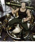  batou cyborg ghost_in_the_shell ghost_in_the_shell_stand_alone_complex highres male mecha muscle official_art ponytail solo tachikoma white_hair 