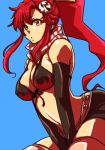   9wa belt bikini_armor bikini_top elbow_gloves gloves hair_ornament long_hair ponytail redhead scarf shorts tengen_toppa_gurren_lagann thigh-highs yellow_eyes yoko_ritona  