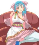  blue_hair breasts cleavage dragon_quest dragon_quest_v earrings flora jewelry masao sitting solo thigh-highs thighhighs 
