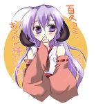  cosmic_comic hanyuu higurashi_no_naku_koro_ni horns ico_(pekoguest) japanese_clothes miko purple_eyes purple_hair violet_eyes 