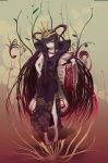  ameto black_hair face_paint facepaint fan hair_ornament highres himiko_(beatmania) long_hair mafu red_eyes solo very_long_hair 