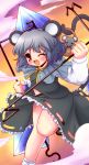  basket crystal dowsing_rod dress grey_hair highres iwanosuke jewelry mouse mouse_ears mouse_tail nazrin pendant red_eyes short_hair solo tail touhou wink 