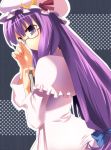  aro bespectacled book crescent glasses hat long_hair patchouli_knowledge purple_eyes purple_hair ribbon solo touhou violet_eyes 