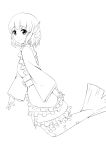  1girl absurdres frills head_fins highres japanese_clothes long_sleeves mermaid monochrome monster_girl obi omaehadareda-uso short_hair smile solo touhou wakasagihime wide_sleeves 