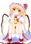  blood bloomers chin_rest flandre_scarlet flat_chest hat interstellar red_eyes sitting slit_pupils smile solo touhou wings 
