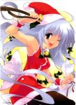 armpits bell christmas happy hat highres mistletoe sack santa_hat sasaki_mutsumi smile solo wink 