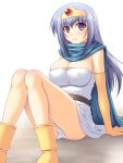  arm_support blue_hair boots breasts cape circlet cleavage dragon_quest dragon_quest_iii elbow_gloves gloves large_breasts legs long_hair panties pantyshot purple_eyes sage_(dq3) sitting solo underwear violet_eyes 