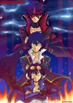  bandage core_drill crossed_arms drill fire goggles goggles_on_head jacket male multiple_persona noritake simon space star_shades sunglasses tengen_toppa_gurren_lagann time_paradox young 