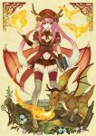 boots dragon dragon_girl dragon_wings fire hat horns kochimo low_wings monster_girl pink_hair solo tail thigh-highs thigh_boots thighhighs wings