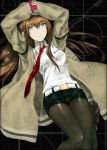  brown_hair grey_eyes huke jacket lying makise_kurisu mizuki_makoto necktie pantyhose solo steins;gate thighs 