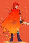  boots cape fire_emblem fire_emblem:_fuuin_no_tsurugi fire_emblem_fuuin_no_tsurugi gloves headband male orange_(color) orange_background red_hair redhead roy short_hair sketch solo sword weapon 