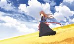   brown_hair holo long_hair red_eyes sky spice_and_wolf wallpaper wheat  