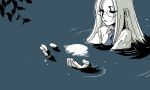  androgynous glasses hellsing integra_hellsing long_hair lowres monochrome necktie oekaki ripples sitting solid&amp;etc solo water young 