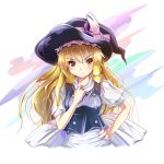  bad_id blonde_hair blush bow hand_on_hip hat kirisame_marisa long_hair solo sys.ao touhou witch_hat 
