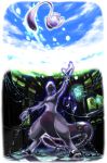  chain chains ibui_matsumoto laboratory mew mewtwo nintendo no_humans outstretched_arm outstretched_hand pokemon pokemon_(creature) reaching sky spark stasis_tank wire 