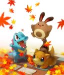  autumn emunise friends fun happy no_humans playing pokemon pokemon_(creature) pokemon_(game) pokemon_gsc pokemon_rgby sandshrew sentret totodile 