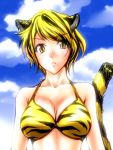  bikini blonde_hair itsuku kemonomimi_mode multicolored_hair short_hair solo swimsuit tail tiger_ears tiger_print tiger_tail toramaru_shou touhou yellow_eyes 