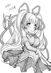  1girl blush breasts dated highres long_hair looking_at_viewer monochrome original sei000 simple_background sketch solo twintails white_background 