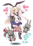  &gt;_&lt; 1girl :3 anchor blonde_hair blush elbow_gloves gloves hairband heart kantai_collection long_hair navel open_mouth rensouhou-chan rozario00 shimakaze_(kantai_collection) skirt striped striped_legwear thigh-highs white_gloves wink yellow_eyes 
