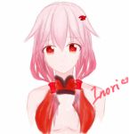  1girl bare_shoulders breasts center_opening cleavage guilty_crown hair_ornament highres long_hair looking_at_viewer pink_hair red_eyes solo twintails yuzuriha_inori 