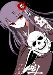  1girl akidenmania black_background dokurohime long_hair looking_at_viewer original simple_background skull smile solo 