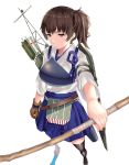  1girl bow_(weapon) breasts brown_eyes brown_hair hai_ookami highres kaga_(kantai_collection) long_hair side_ponytail simple_background single_glove solo weapon white_background 