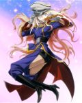  1girl artist_request bismarck_(kantai_collection) blonde_hair gloves grey_eyes hat kantai_collection long_hair long_sleeves macross macross_frontier military military_hat military_uniform open_mouth personification sheryl_nome short_shorts shorts solo sparkle tagme uniform very_long_hair 