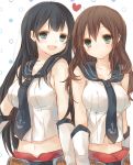  2girls agano_(kantai_collection) bare_shoulders black_hair blue_eyes brown_hair bust green_eyes heart kantai_collection kasu_(return) long_hair looking_at_viewer multiple_girls navel necktie noshiro_(kantai_collection) open_mouth personification smile 