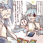  2girls anger_vein blue_hair breasts cleavage duel_monster gameplay_mechanics humanization multiple_girls personification smile tagme tenpester translation_request yuu-gi-ou yuu-gi-ou_duel_monsters 