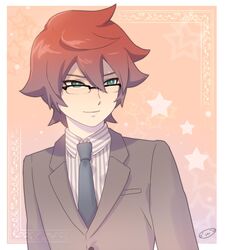  1boy bust formal glasses green_eyes inazuma_eleven_(series) inazuma_eleven_go kiyama_hiroto male mizuhara_aki necktie redhead solo star suit 