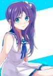  1girl blue_eyes hiradaira_chisaki long_hair machi_(machiruda) nagi_no_asukara purple_hair sailor_dress school_uniform serafuku side_ponytail sitting 