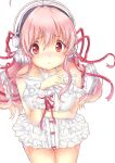  1girl al_azif al_azif_(cosplay) blush breasts company_connection cosplay demonbane frills headphones large_breasts long_hair looking_at_viewer nitroplus pink_hair red_eyes ribbon sakuramocchi solo super_sonico 
