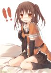  1girl black_gloves blush brown_eyes brown_hair elbow_gloves gloves kantai_collection kasu_(return) long_hair looking_at_viewer neckerchief open_mouth personification sendai_(kantai_collection) sitting skirt solo twintails wariza 