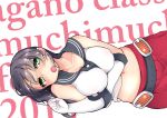  agano_(kantai_collection) black_hair blush breasts earrings gloves green_eyes heart-shaped_lock jewelry kantai_collection large_breasts long_hair looking_at_viewer navel open_mouth personification sacha school_uniform serafuku skirt solo white_gloves 