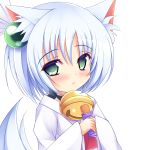  1girl animal_ears bell blush green_eyes looking_at_viewer mikan_(5555) short_hair simple_background solo tail white_background 