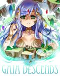  1girl bare_shoulders blue_hair breasts bust gaia_(p&amp;d) green_eyes hair_ornament long_hair puzzle_&amp;_dragons reina_(black_spider) solo water 