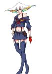  1girl black_legwear boots crossed_legs full_body garter_straps kill_la_kill kiryuuin_ragyou off_shoulder rainbow_hair school_uniform senketsu serafuku single_glove skirt solo standing suspenders thigh-highs thigh_boots what_if white_hair 