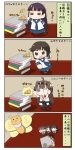  ahoge bare_shoulders brown_hair character_request comic detached_sleeves double_bun hair_ornament hairband highres japanese_clothes kantai_collection kongou_(kantai_collection) long_hair open_mouth personification school_uniform short_hair translation_request yuureidoushi_(yuurei6214) 